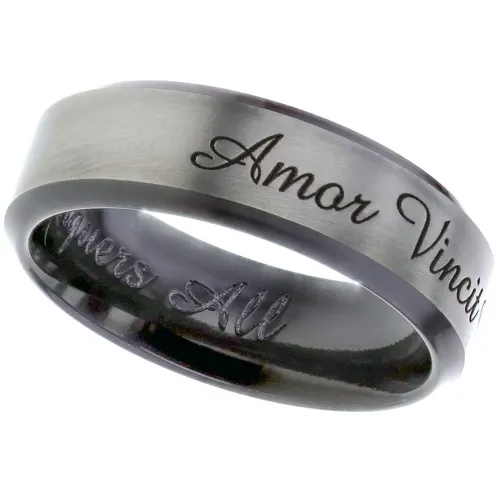 Zirconium Ring with Chamfered Edges and Outside Latin Phrases 